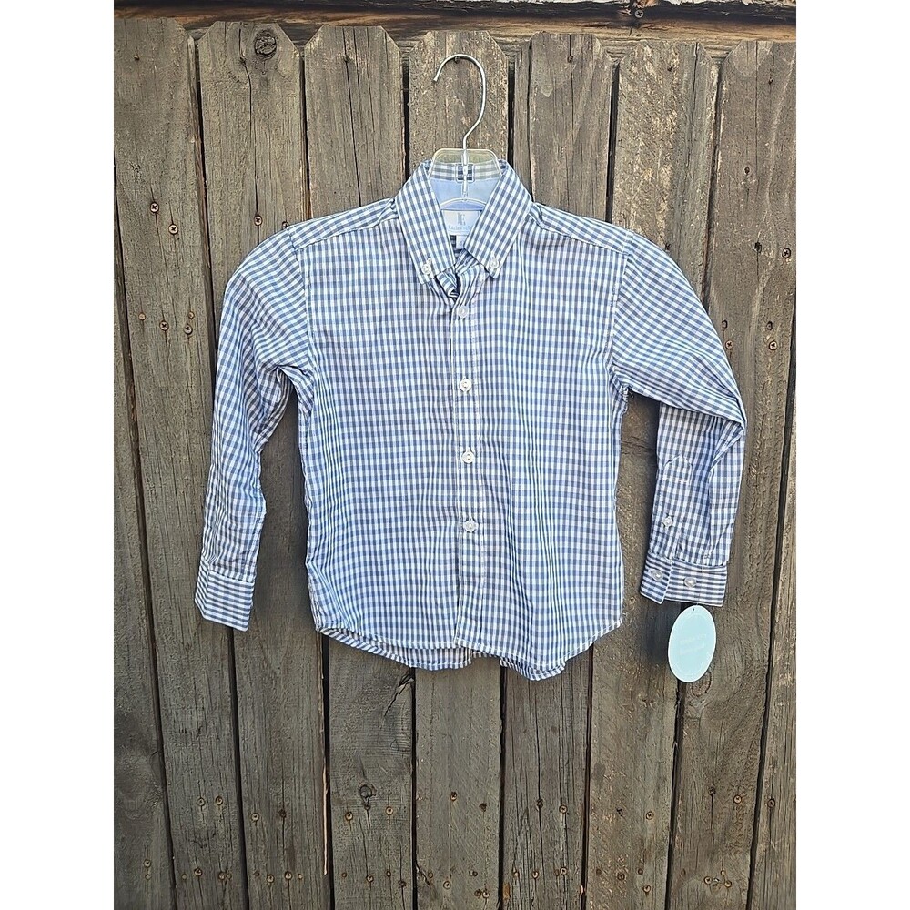 Little English Boys Button Down Shirt 4T Blue Gingham Long Sleeve NWT Classic